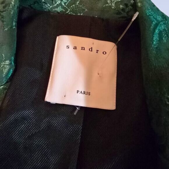 Sandro Floral Jacquard Jacket In Chlorophylle - Size 4 - Picture 5 of 11